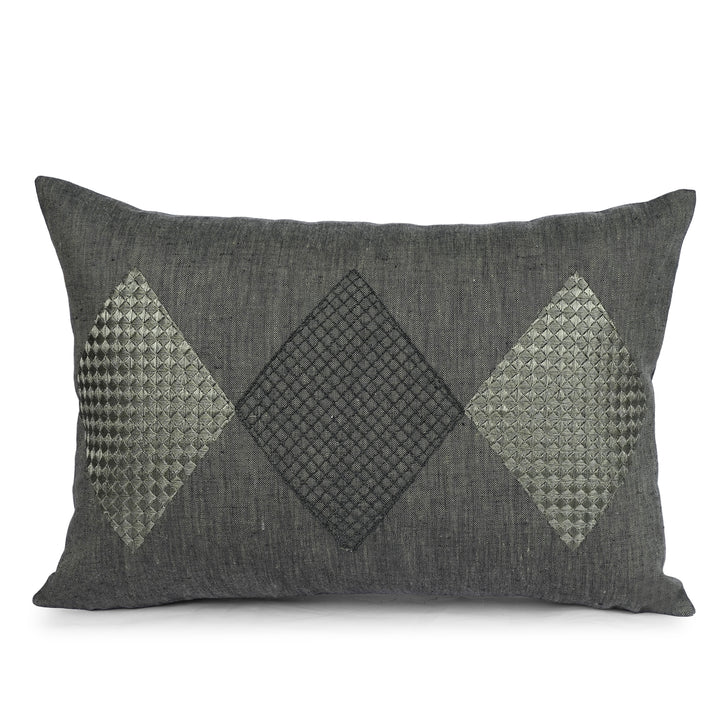 Verdure Green Geometric Embroidered Cushion Cover (12 inch x 18 inch)