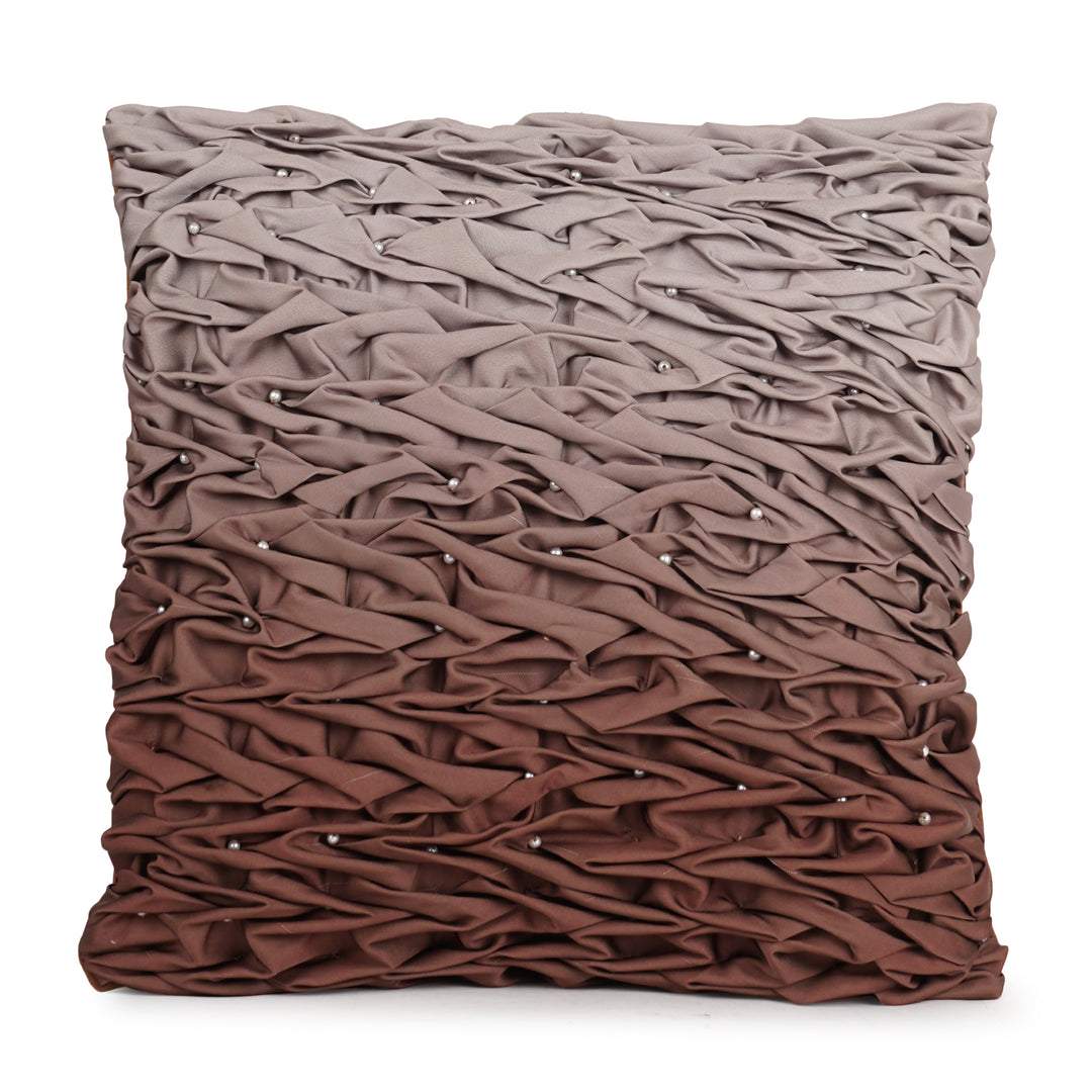 Brown Meridian Wave Pearl Embroidered Cushion Cover (16 inch x 16 inch)