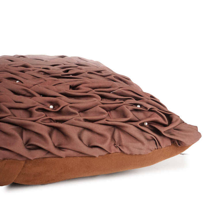 Brown Meridian Wave Pearl Embroidered Cushion Cover (16 inch x 16 inch)