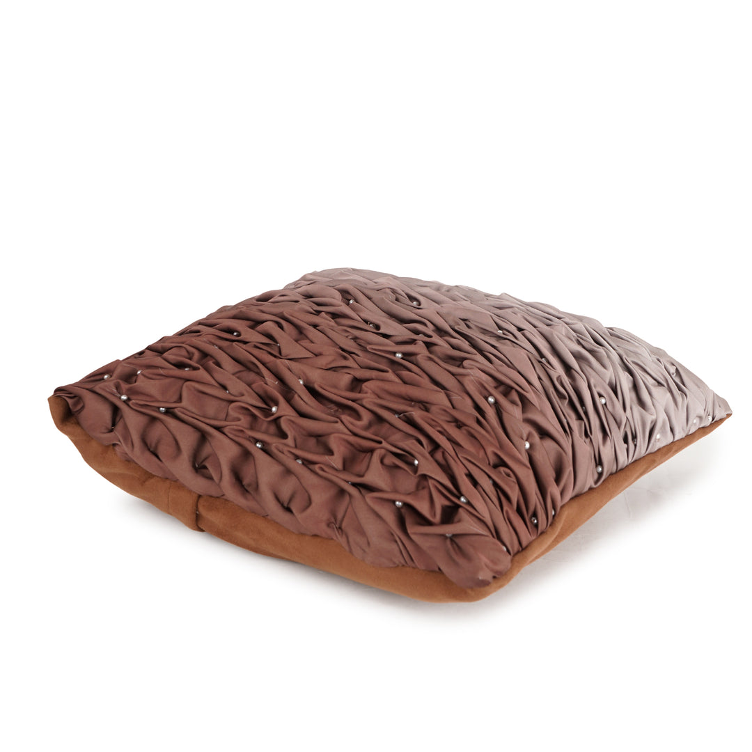 Brown Meridian Wave Pearl Embroidered Cushion Cover (16 inch x 16 inch)