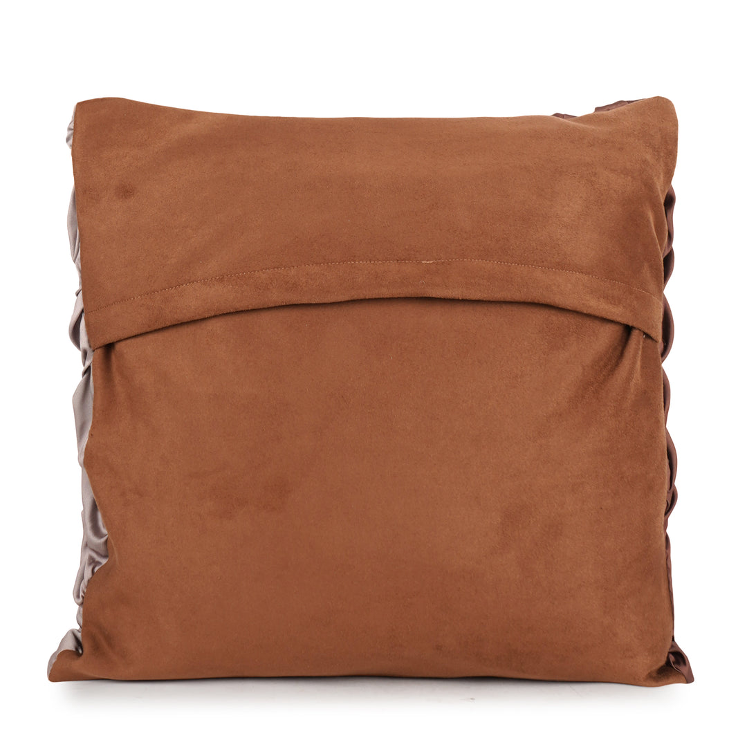 Brown Meridian Wave Pearl Embroidered Cushion Cover (16 inch x 16 inch)