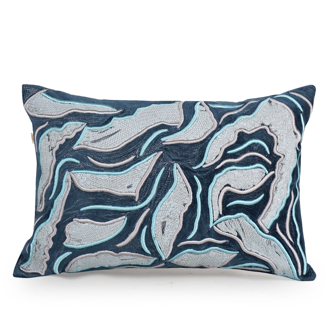 Azure Mirage Velvet Embroidered Cushion Cover (12 inch x 18 inch)