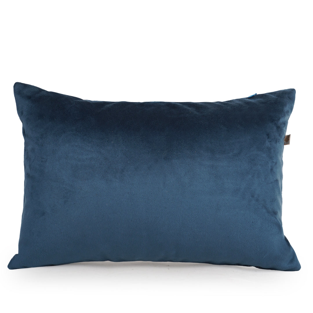 Azure Mirage Velvet Embroidered Cushion Cover (12 inch x 18 inch)