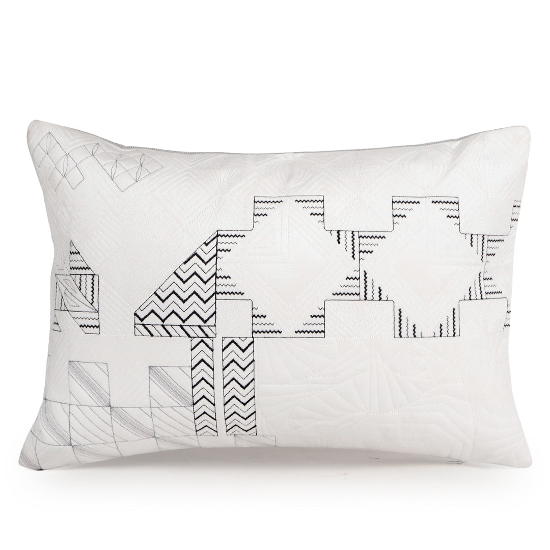 Pixel Mirage Quilted Embroidery Cushion Cover (12 inch x 18 inch)