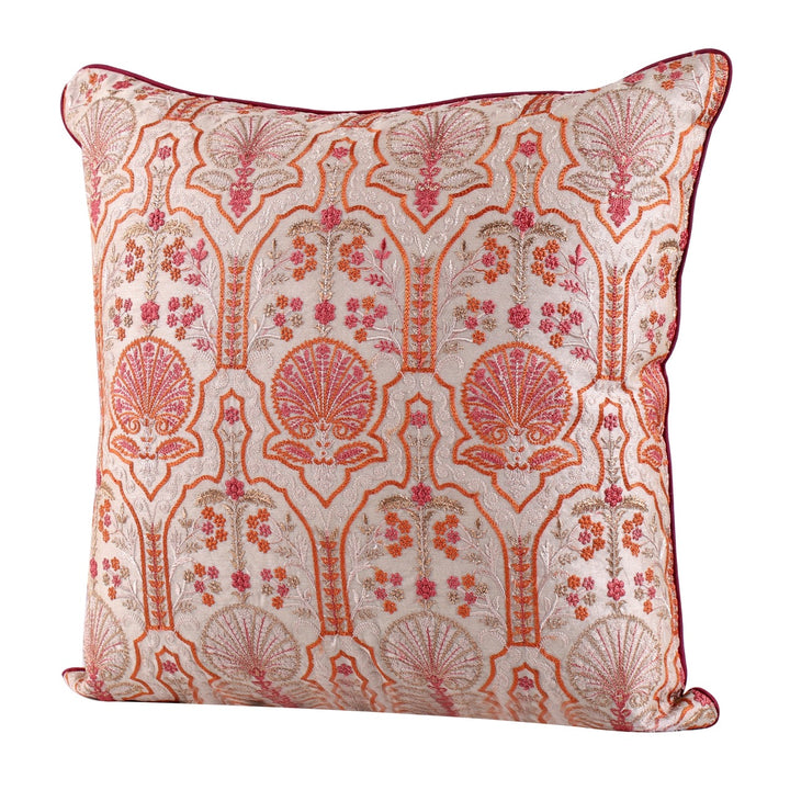 Silkroute Pink Mediterranean Floral Embroidered Cushion Cover
