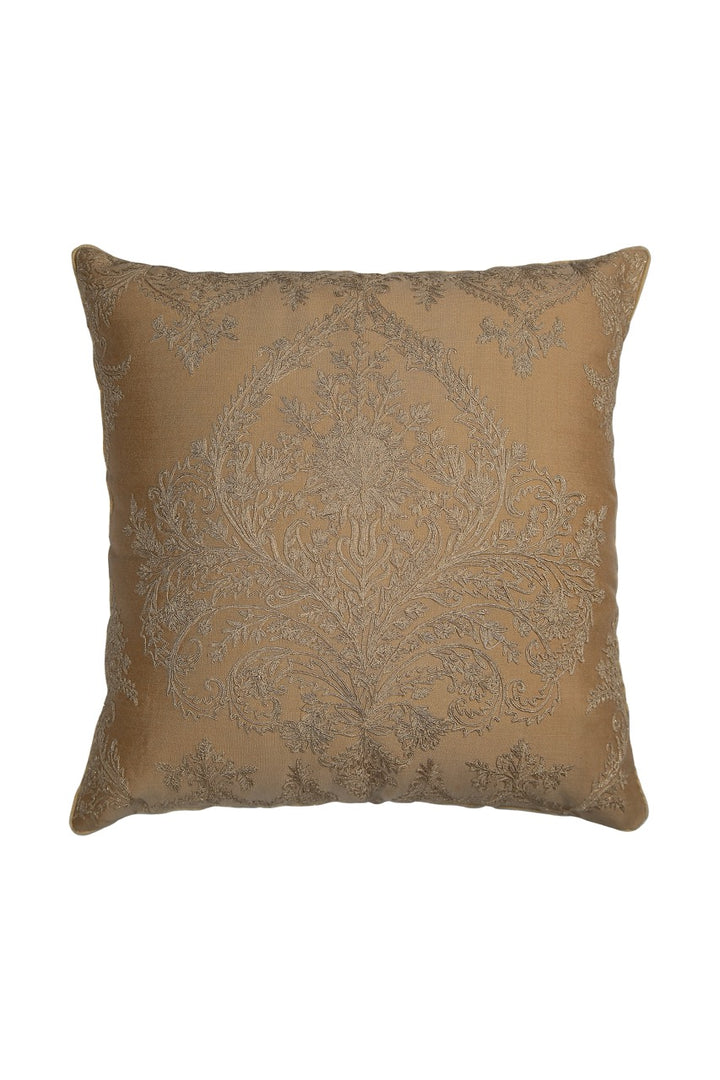 Tehzeeb Khaaki Chanderi Silk Embroidered Cushion Cover