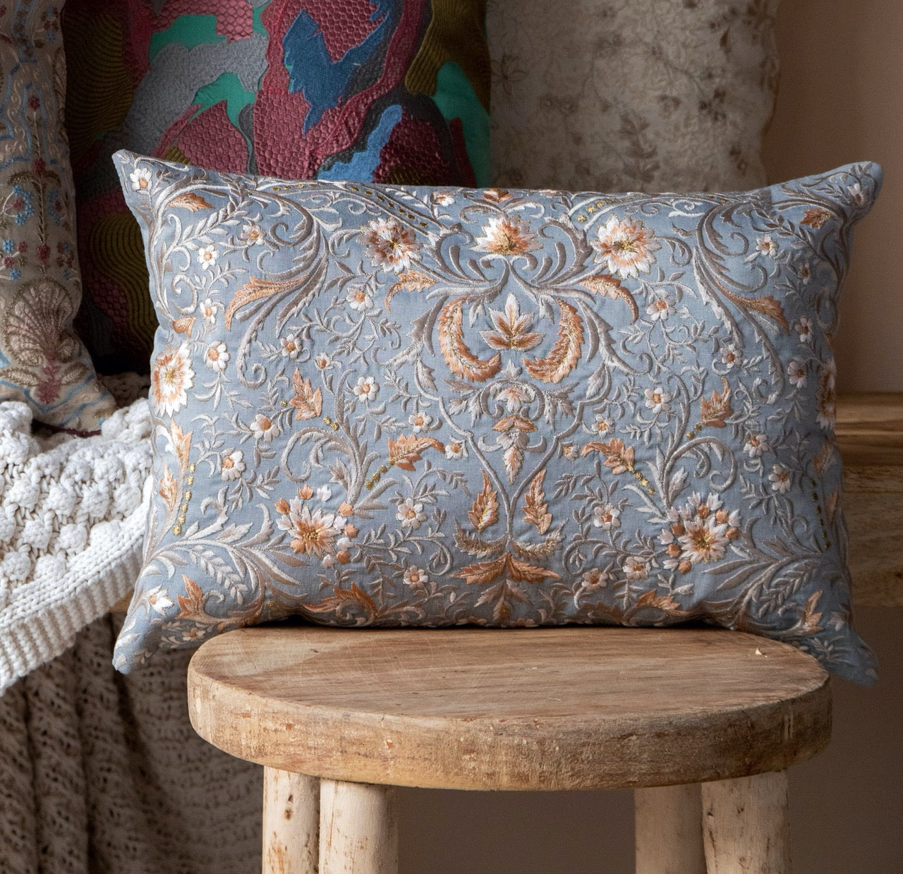 Grey 2024 embroidered cushion