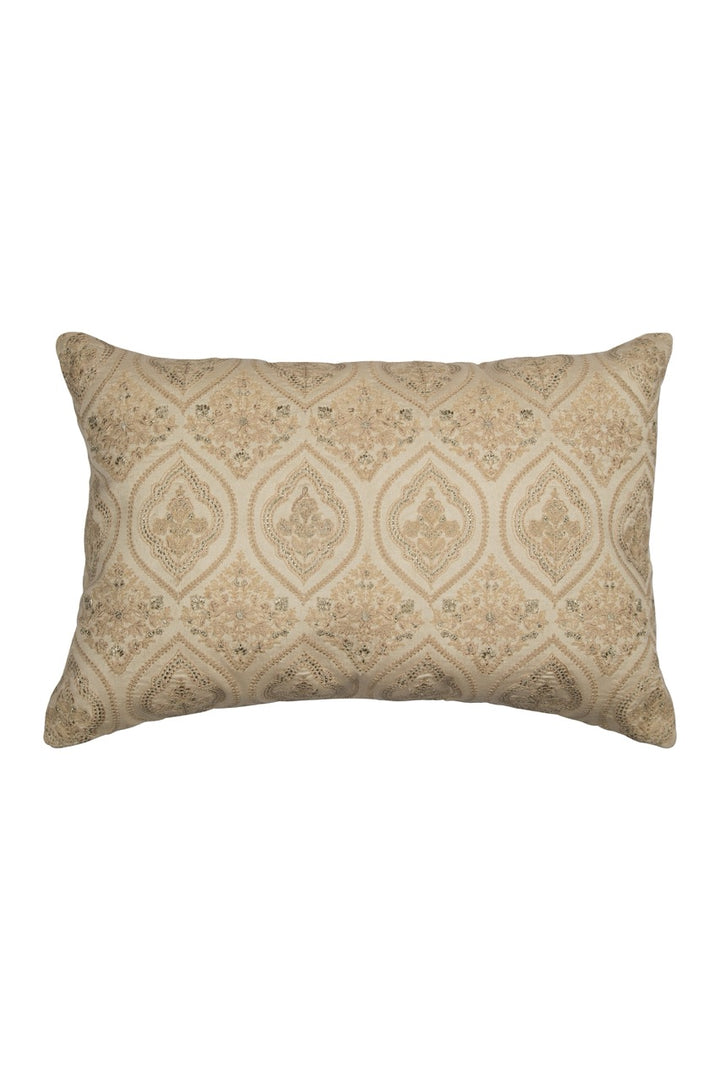 Tehzeeb Beige Chanderi Silk Embroidered Cushion Cover