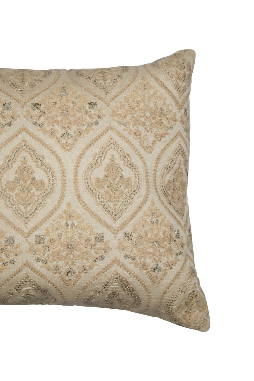 Tehzeeb Beige Chanderi Silk Embroidered Cushion Cover