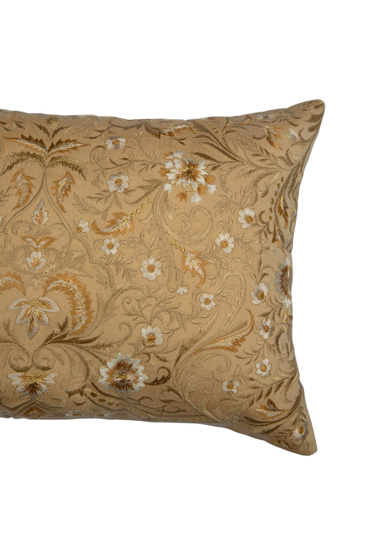 Tehzeeb Gold Floral Embroidered Chanderi Silk Cushion Cover