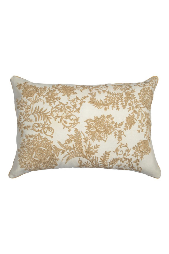 Banjara Chanderi Off-White Silk Floral Embroidered Cushion Cover