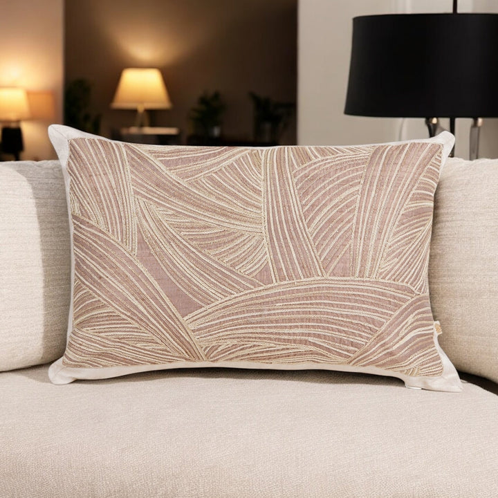 Beige Solace Raw Silk Embroidered Cushion Cover (12 inch x 18 inch)