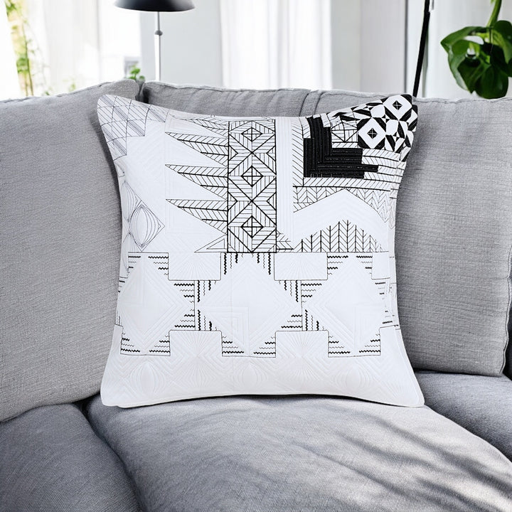 Pixel Geometric Quilted Embroidery Cushion Cover (16 inch x 16 inch)