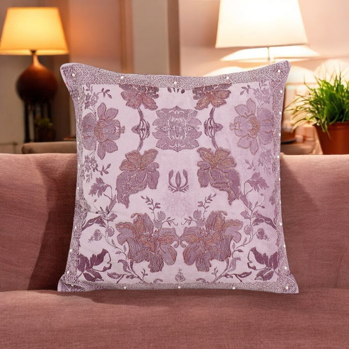 Liora Pearl Velvet Embroidered Cushion Cover (16 inch x 16 inch)