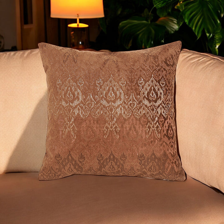 Ikatta Chocolate Velvet Embroidered Cushion Cover (16 inch x 16 inch)