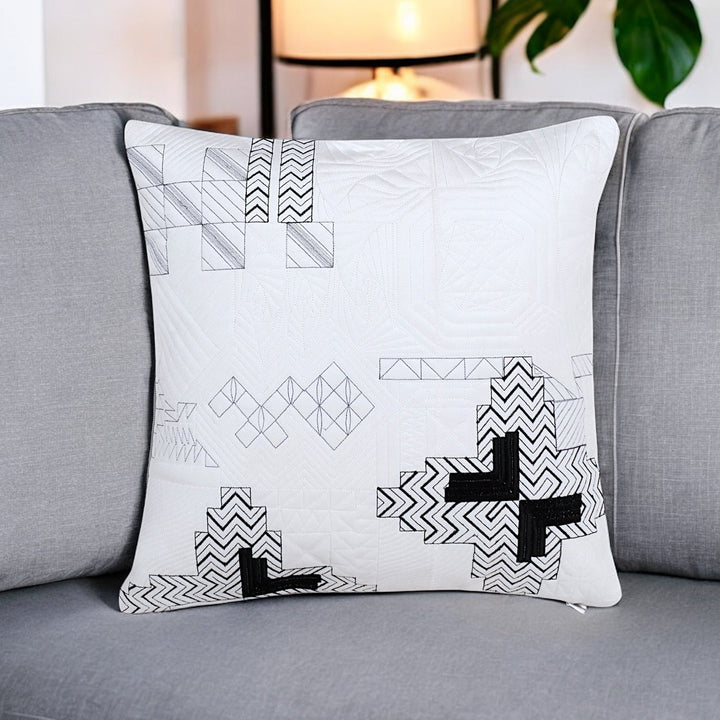 Pixel Mirage Quilted Embroidery Cushion Cover (16 inch x 16 inch)