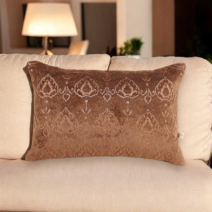 Ikatta Chocolate Velvet Embroidered Cushion Cover (12 inch x 18 inch)