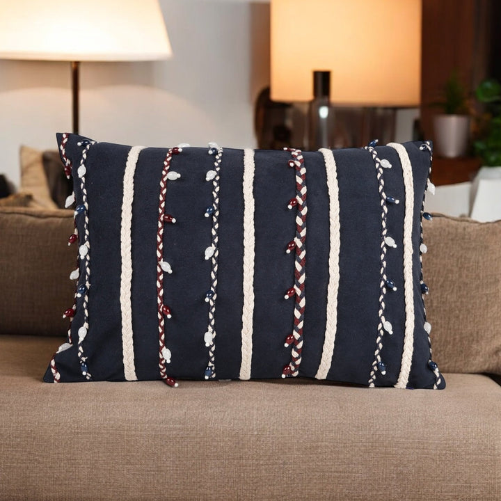 Twine Ornamental Embroidered Cushion Cover  (12 inch x 18 inch)