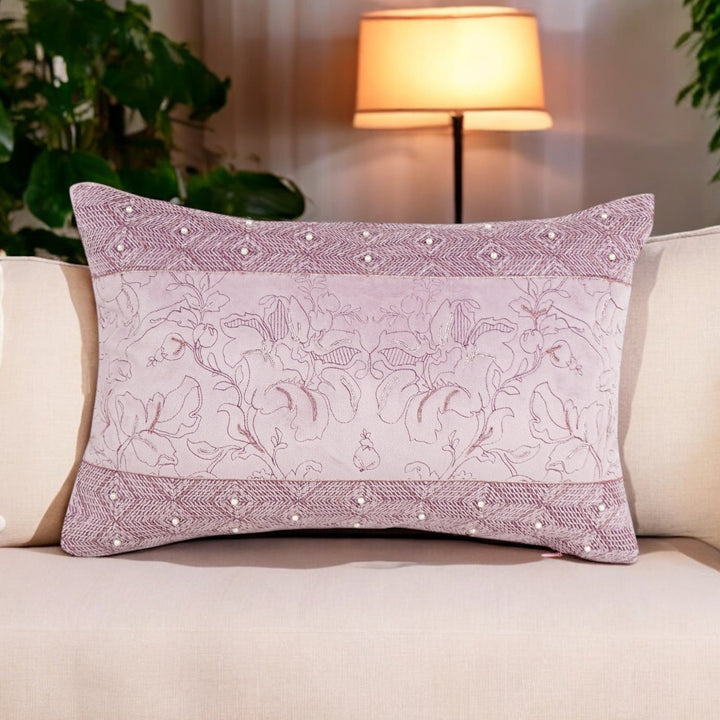 Liora Pearl Velvet Embroidered Cushion Cover (12 inch x 18 inch)