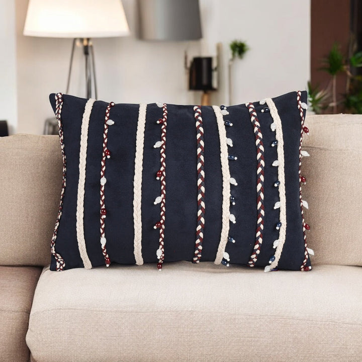 Twine Ornamental Embroidered Cushion Cover  (12 inch x 18 inch)