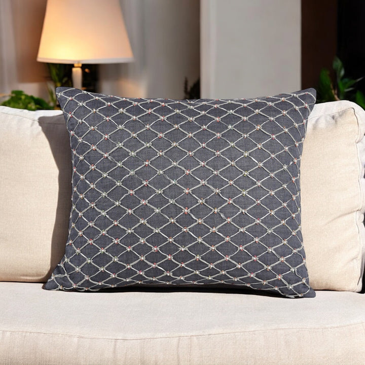 Cendre Grey Dori Embroidered Linen Cushion Cover (12 inch x 18 inch)