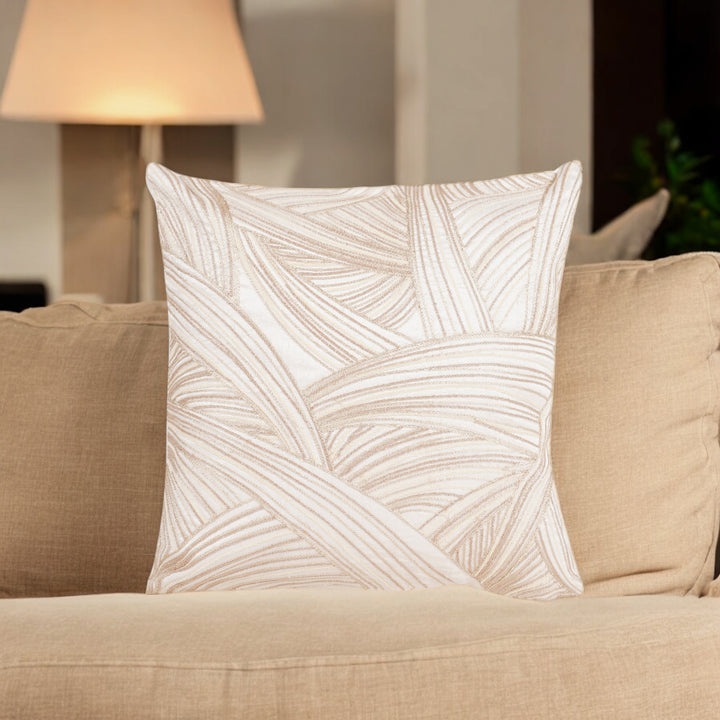 Ivory Brown Raw Silk Embroidered Cushion Cover (16 inch x 16 inch)