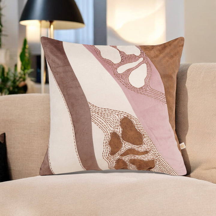 Cinnamon Brown Velvet Embroidered Cushion Cover (16 inch x 16 inch)