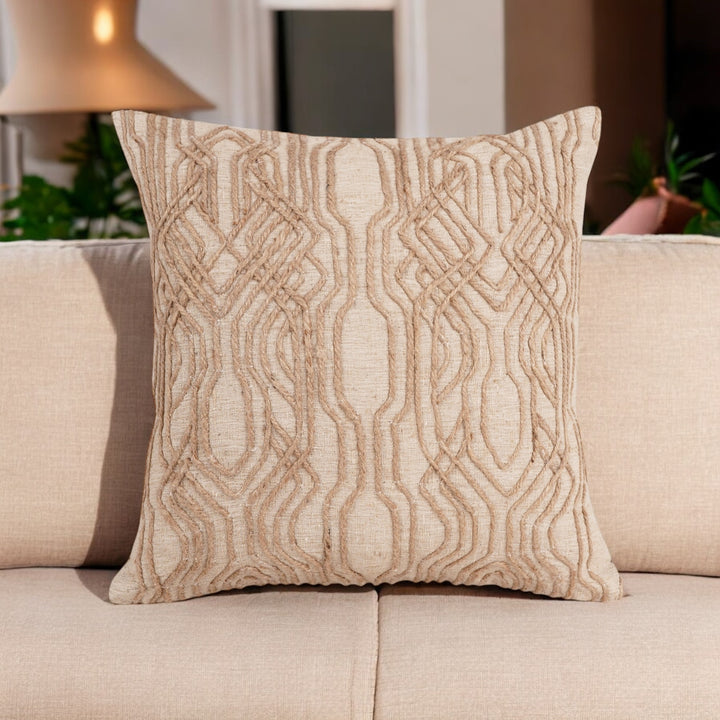 Meadow Jute Linen Embroidered Cushion Cover (16 inch x 16 inch)