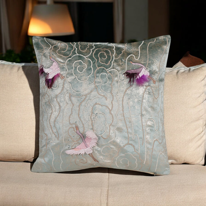 Celeste Feather Embroidered Cushion Cover (16 inch x 16 inch)