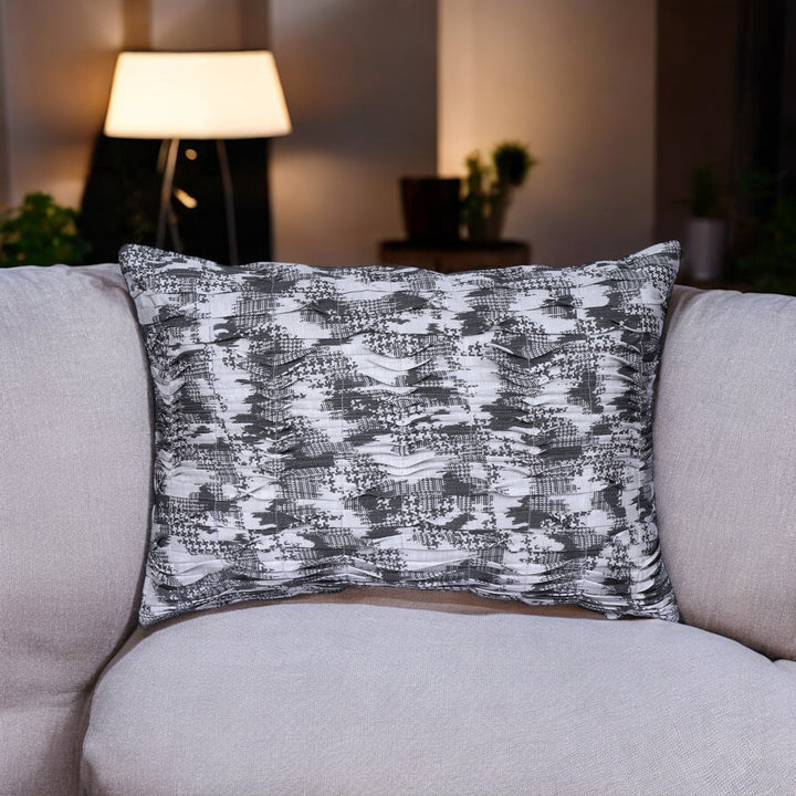 Ash Printed Pintuck Embroidered Cushion Cover (12 inch x 18 inch)