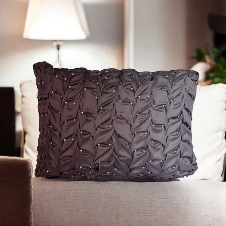 Charcoal Meridian Wave Pearl Embroidered Cushion Cover (12 inch x 18 inch)