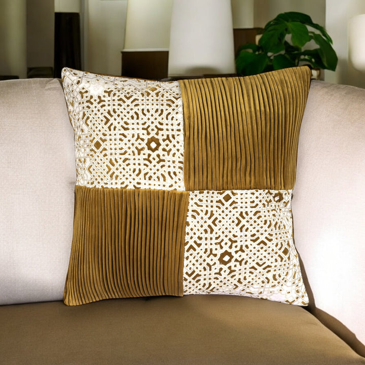 Limea Pintuck Velvet Embroidered Cushion Cover (16 inch x 16 inch)