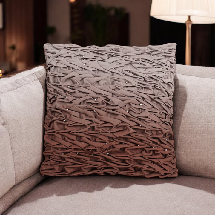 Brown Meridian Wave Pearl Embroidered Cushion Cover (16 inch x 16 inch)