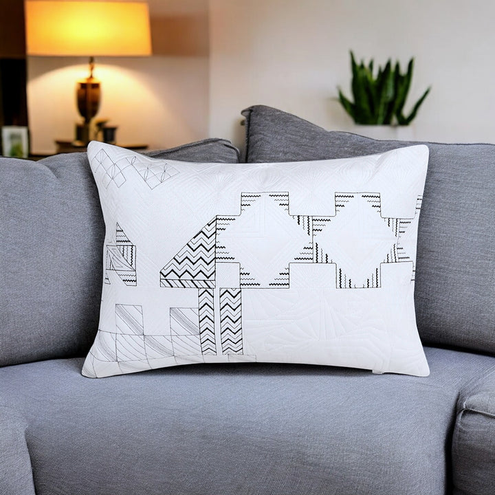 Pixel Mirage Quilted Embroidery Cushion Cover (12 inch x 18 inch)