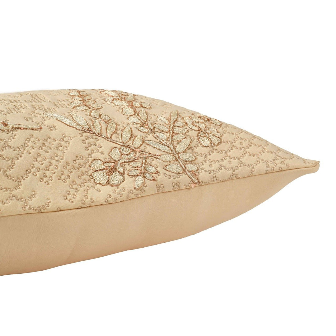 Bahaar Eden Beige Embroidered Cushion Cover (12 inch x 18 inch) - KHAABKA