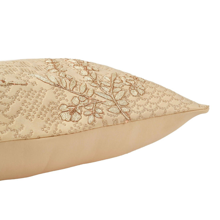 Bahaar Eden Beige Embroidered Cushion Cover (12 inch x 18 inch) - KHAABKA
