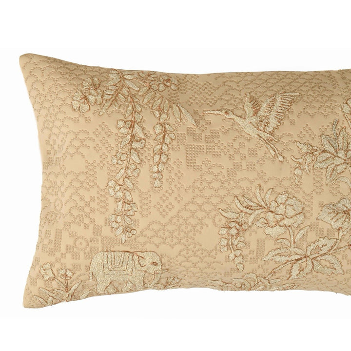 Bahaar Eden Beige Embroidered Cushion Cover (12 inch x 18 inch) - KHAABKA