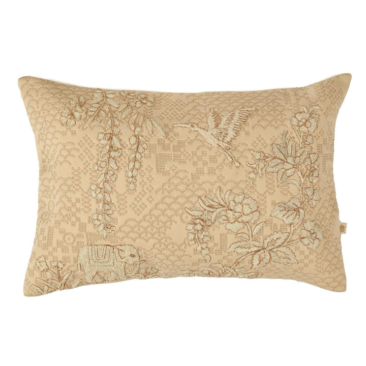 Bahaar Eden Beige Embroidered Cushion Cover (12 inch x 18 inch) - KHAABKA