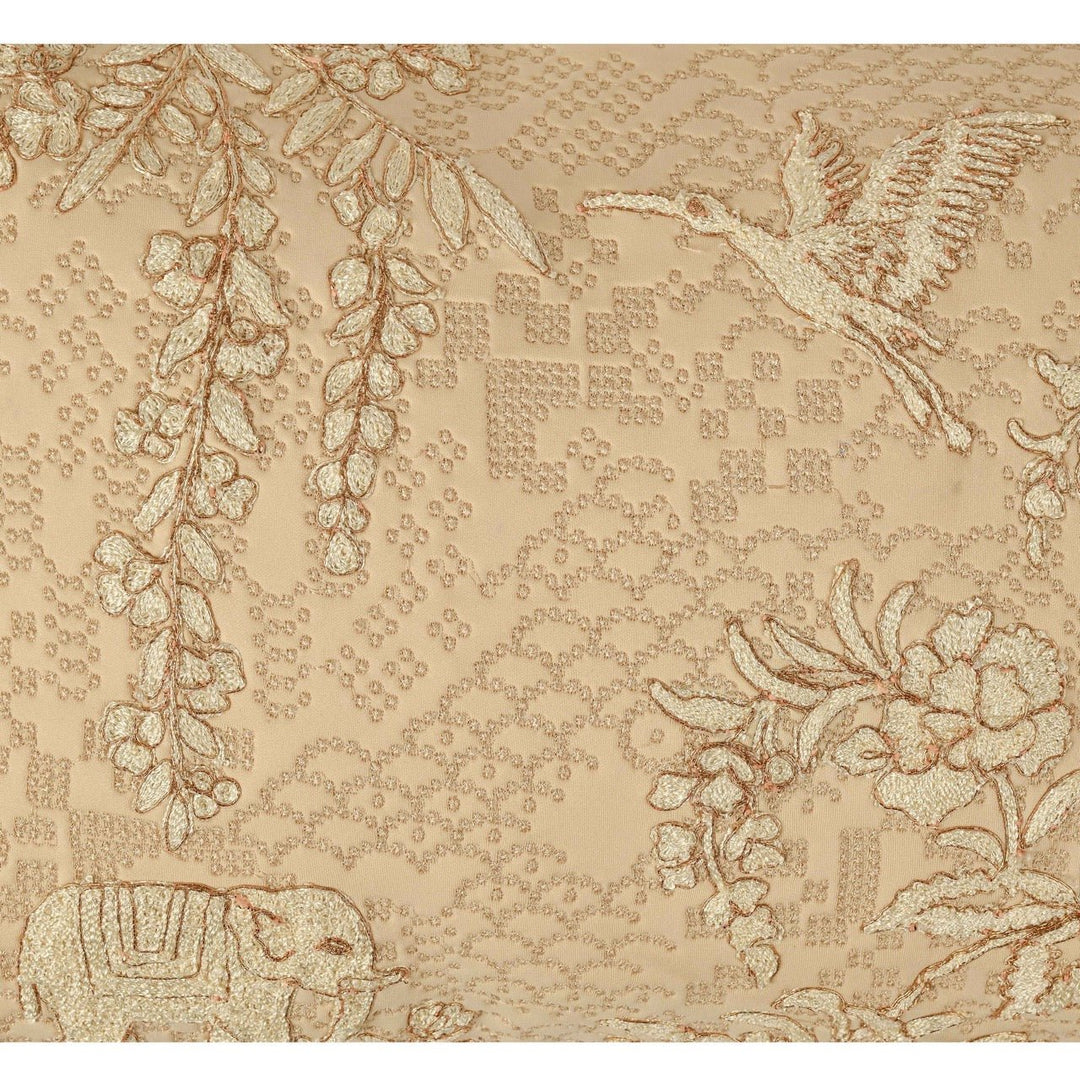 Bahaar Eden Beige Embroidered Cushion Cover (12 inch x 18 inch) - KHAABKA