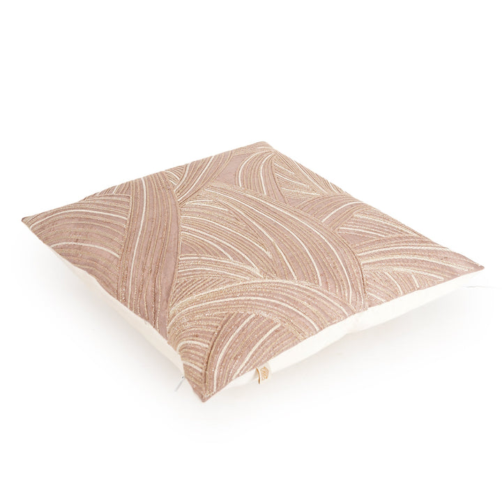 Beige Solace Raw Silk Embroidered Cushion Cover (16 inch x 16 inch) - KHAABKA