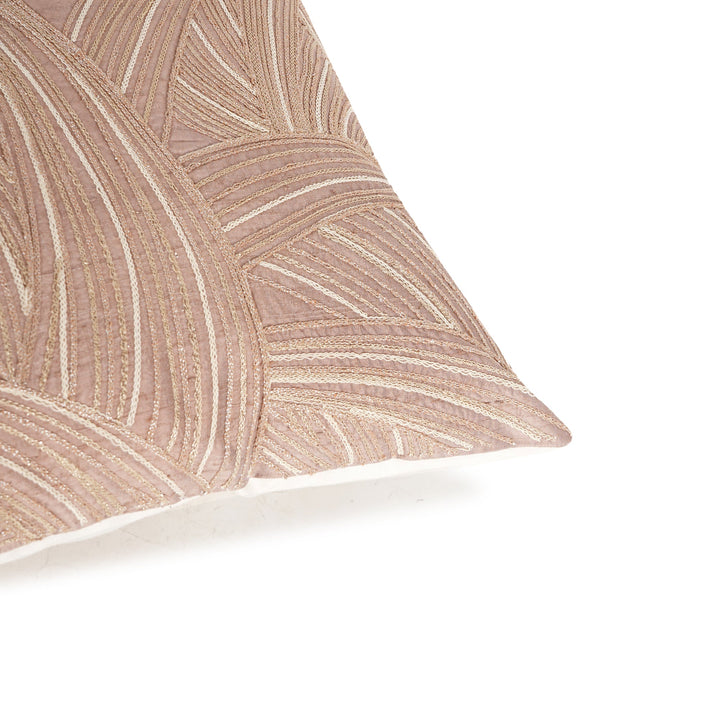 Beige Solace Raw Silk Embroidered Cushion Cover (16 inch x 16 inch) - KHAABKA