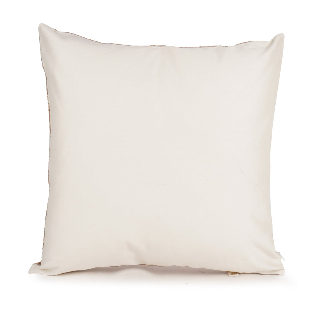 Beige Solace Raw Silk Embroidered Cushion Cover (16 inch x 16 inch) - KHAABKA