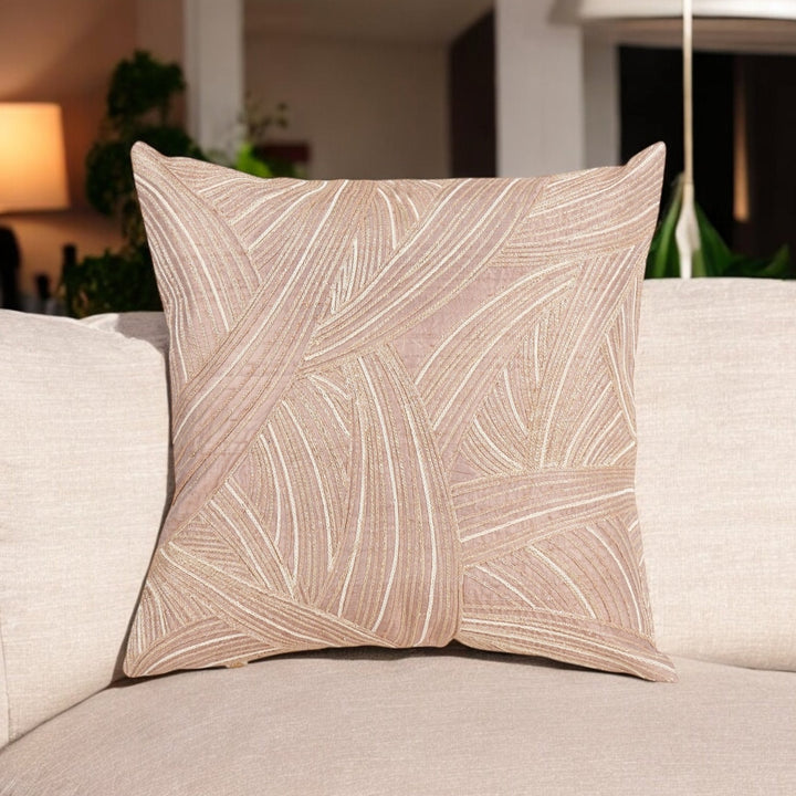 Beige Solace Raw Silk Embroidered Cushion Cover (16 inch x 16 inch) - KHAABKA