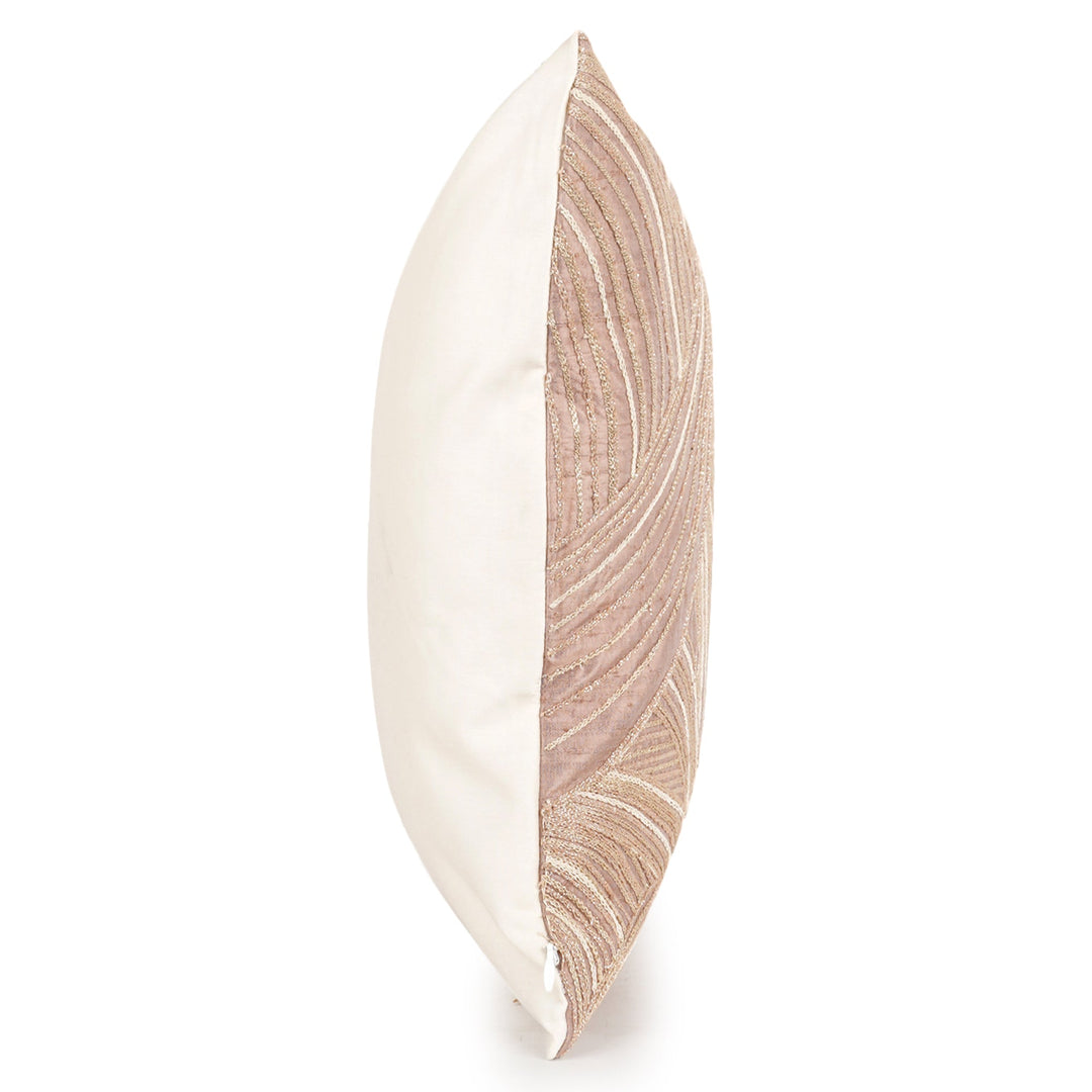 Beige Solace Raw Silk Embroidered Cushion Cover (16 inch x 16 inch) - KHAABKA