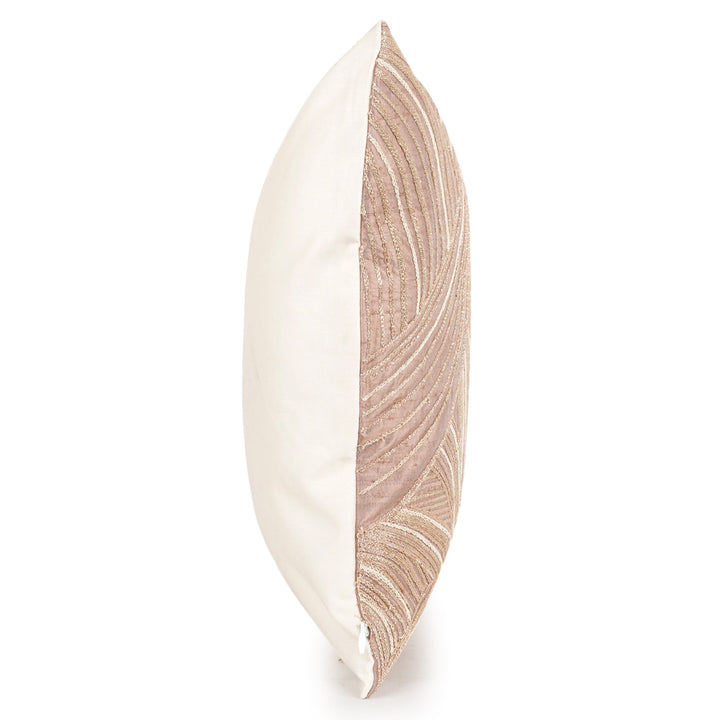 Beige Solace Raw Silk Embroidered Cushion Cover (16 inch x 16 inch) - KHAABKA