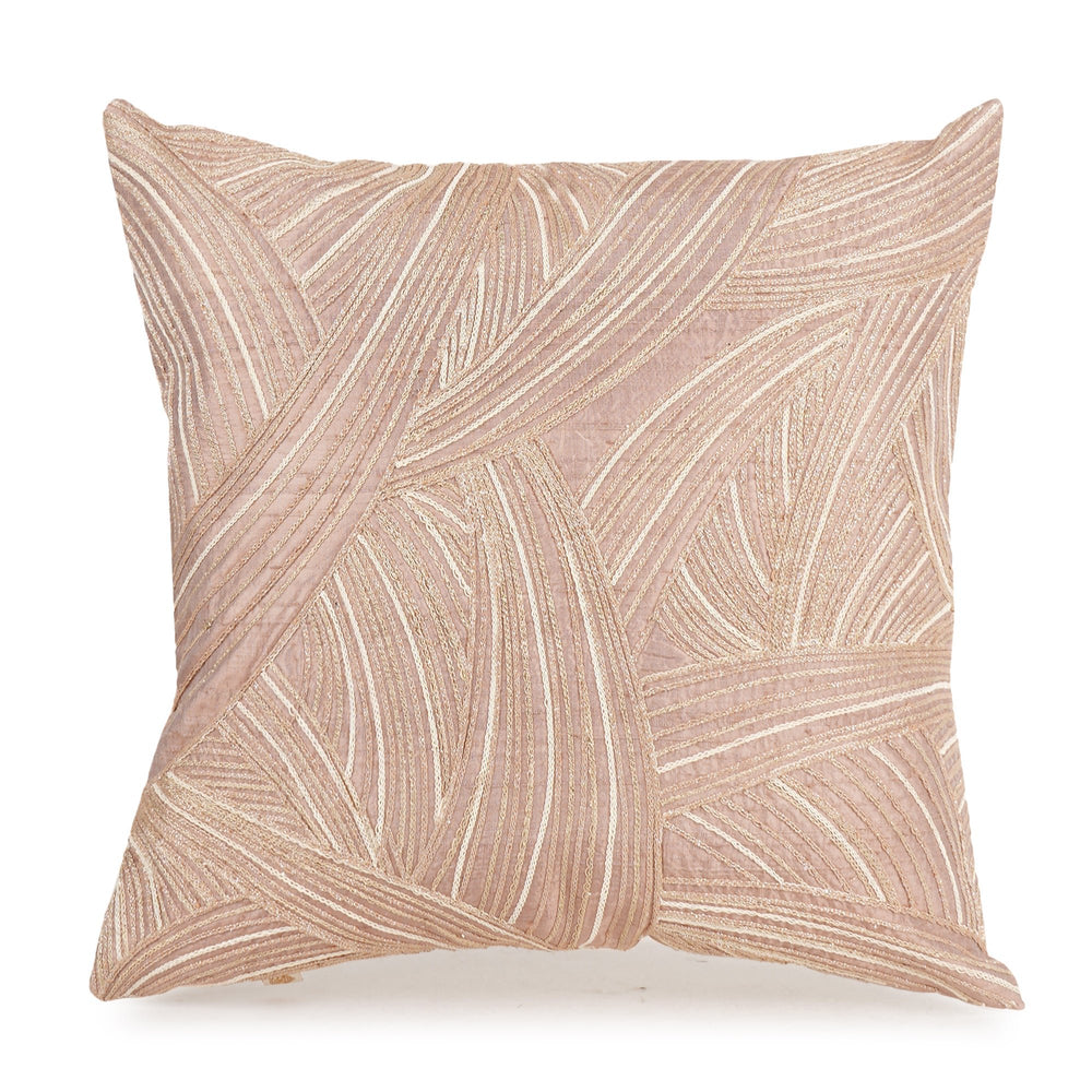 Beige Solace Raw Silk Embroidered Cushion Cover (16 inch x 16 inch) - KHAABKA