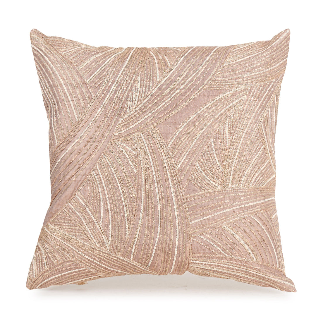 Beige Solace Raw Silk Embroidered Cushion Cover (16 inch x 16 inch) - KHAABKA