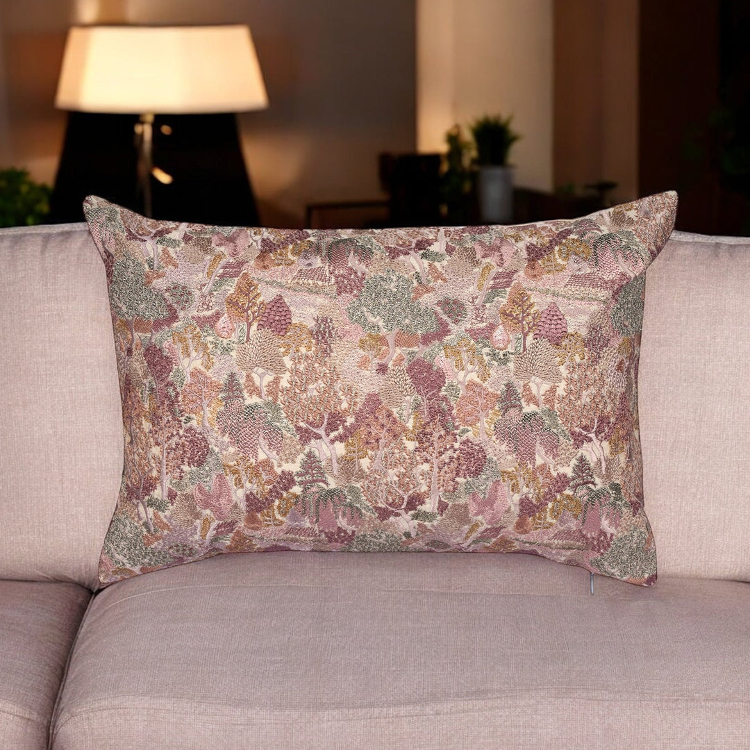 Bloom Florale Silk Embroidered Cushion Cover (12 inch x 18 inch) - KHAABKA