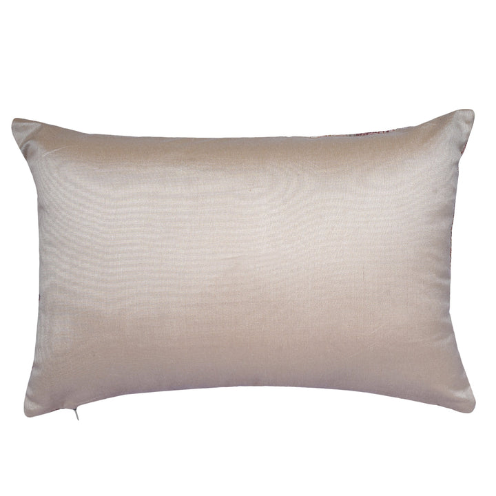 Bloom Florale Silk Embroidered Cushion Cover (12 inch x 18 inch) - KHAABKA