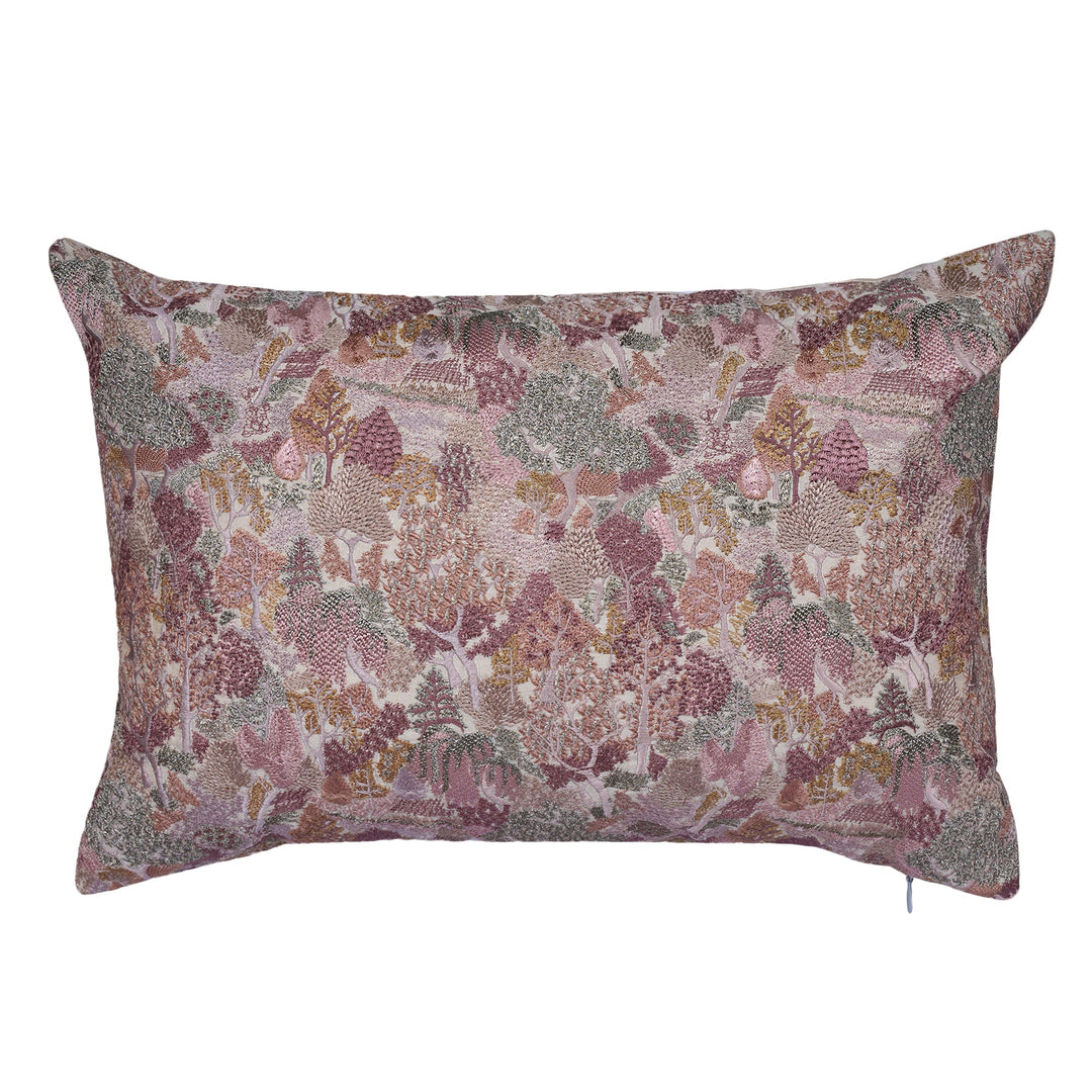 Bloom Florale Silk Embroidered Cushion Cover (12 inch x 18 inch) - KHAABKA